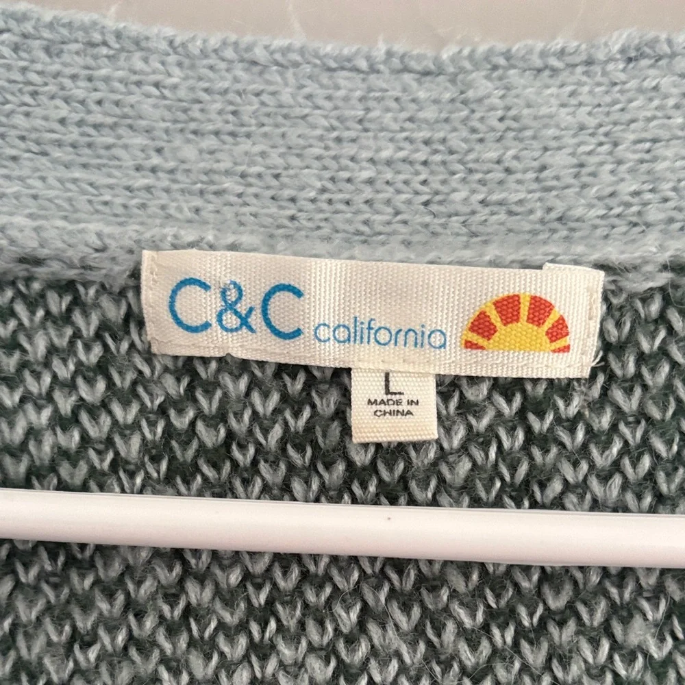 C&C California Blue, Cream & Dark Green Patterned V-Neck Cardigan - Picture 2 of 3